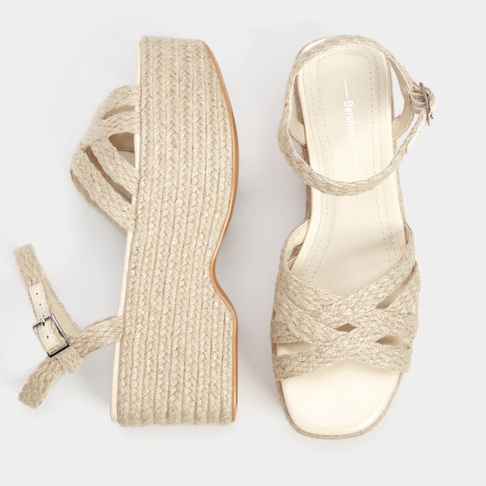 Bershka Jute Wedge Sandal Espadrille Platform Woman Size 5 NEW